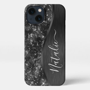 メタリックブラックグリッター パーソナライズされた iPhone 13ケース