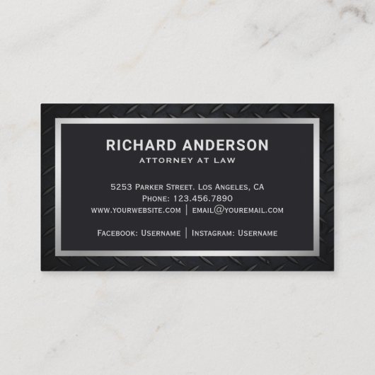 メタリックブラックスチールジャスティススケール弁護士弁護士 名刺 (裏面)