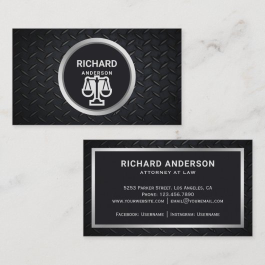 メタリックブラックスチールジャスティススケール弁護士弁護士 名刺 (正面/裏面)