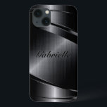 メタリックブラックデザインブラシ仕上げアルミルック iPhone 13ケース<br><div class="desc">光沢のある黒い金属ブラシ仕上げアルミニウムの外観。カスタムとオプションのモノグラムクール男らしデザイン他の製品で利用可能</div>