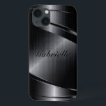 メタリックブラックデザインブラシ仕上げアルミルック iPhone 13ケース<br><div class="desc">光沢のある黒い金属ブラシ仕上げアルミニウムの外観。カスタムとオプションのモノグラムクール男らしデザイン他の製品で利用可能</div>
