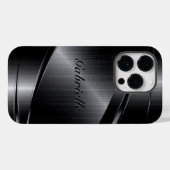 メタリックブラックデザインブラシ付きアルミルックケース – M Case-Mate iPhoneケース (裏面 (横))