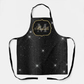 メタリックブラック&グリッターグラムドットモノグラム エプロン (正面)
