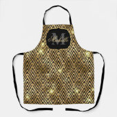 メタリックブラック&金ゴールドグリッターグラムアールデコ エプロン (正面)