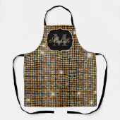 メタリックブラック&金ゴールドグリッターグラムドットモノグラム エプロン (正面)