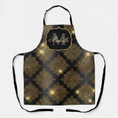 メタリックブラック&金ゴールドグリッターグラムフィリーグリー エプロン (正面)