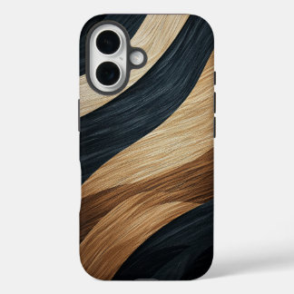 メタリックブラック&金ゴールドゼブラストライプフォンケース iPhone 16ケース