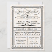 メタリックブラック&金ゴールドダマスクウェディング招待状 招待状 (正面)