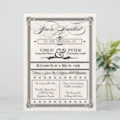 メタリックブラック&金ゴールドダマスクウェディング招待状 招待状 (スタンド正面)