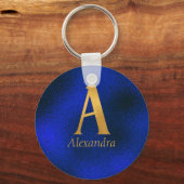 メタリックブルーおよび金ゴールドモノグラムA キーホルダー (正面)