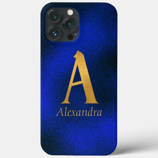 メタリックブルーおよび金ゴールドモノグラムA Case-Mate iPhoneケース (裏面)