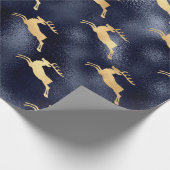メタリックブルーとゴールデントナカイ ラッピングペーパー (角)