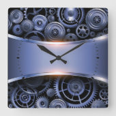 メタリックブルーのテクスチャプリントの背景ラゲッジタグ スクエア壁時計 (正面)