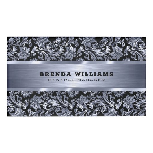 メタリックブルーの濃淡ダンパーとブラシ付きアルミニウム 名札 (正面)