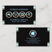 メタリックブルーの配管工のロゴタブ 名刺 (正面/裏面)