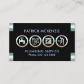 メタリックブルーの配管工のロゴタブ 名刺 (正面)