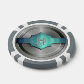 メタリックブルーグリーン鋼トロムペロエイルモノグラム ポーカーチップ (シングル)