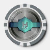 メタリックブルーグリーン鋼トロムペロエイルモノグラム ポーカーチップ (正面)