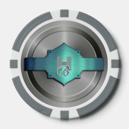 メタリックブルーグリーン鋼トロムペロエイルモノグラム ポーカーチップ