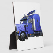 メタリックブルーセミトラクタトレーラートラック フォトプラーク (側面)