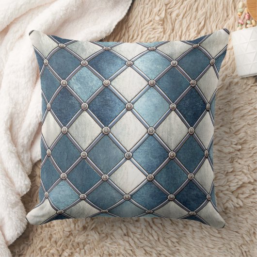 メタリックブルーダイヤモンド - 幾何学的なインダストリアル クッション (ブランケット)