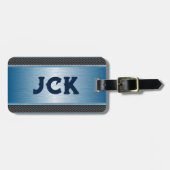 メタリックブルーテクスチャイメージストライプのオプション ラゲッジタグ (正面横)