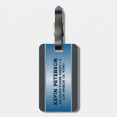 メタリックブルーテクスチャイメージストライプのオプション ラゲッジタグ (裏面縦)
