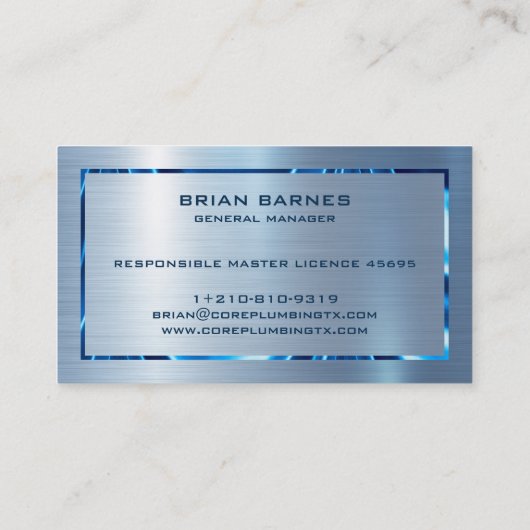 メタリックブルーテクスチャステンレス鋼の外観 名刺 (裏面)