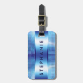 メタリックブルーテクスチャプリントモノグラはっきりしたム ラゲッジタグ (正面縦)