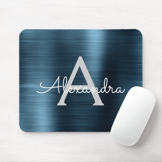 メタリックブルービジネスフォイルモノグラム名 マウスパッド (マウス)