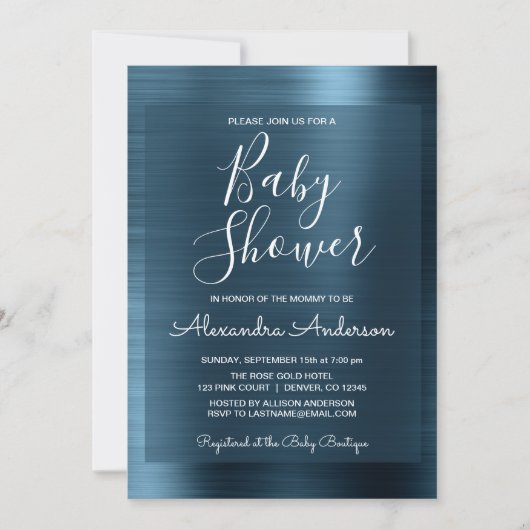 メタリックブルーフォイルベビーシャワー招待状 招待状 (正面)