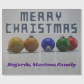 メタリックブルーフォントとオーナメントデザインクリスマス ラッピングペーパー (フラット)