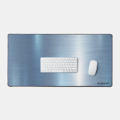 メタリックブルーミニマルテクスチャ、モノグラム デスクマット (キーボード&マウス)