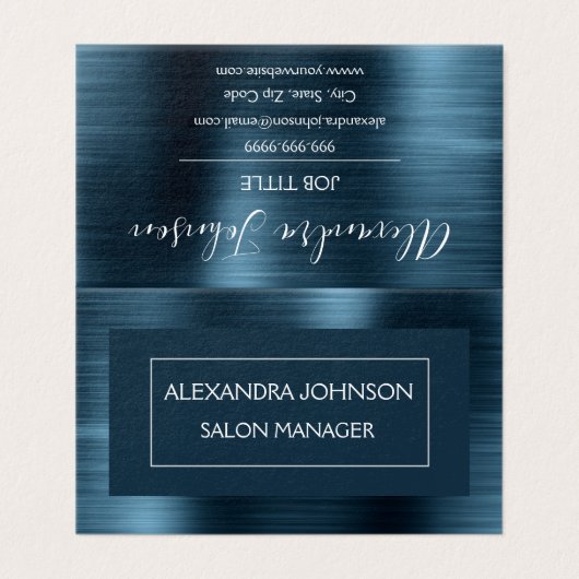 メタリックブルーモダンフォイルエレガントと 名刺 (外部フラット)