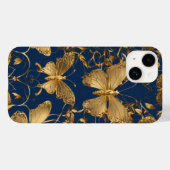 メタリックブルー蝶と金ゴールドつる植物 Case-Mate iPhoneケース (裏面 (横))