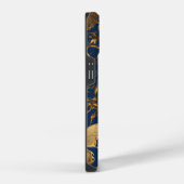 メタリックブルー蝶と金ゴールドつる植物 iPhoneケース (右側面)