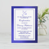 メタリックブルー鳩の聖なる聖餐式または確認 招待状 (スタンド正面)