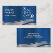 メタリックブルー |ネットワーク通信 名刺 (正面/裏面)