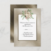メタリックブロンズエンボス加工 ホワイトフラワーのカスタムRSVP 出欠カード (正面/裏面)