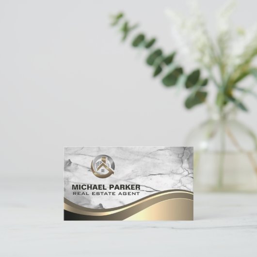 メタリックプロパティロゴ | 大理石メタル波 名刺 (スタンド正面)