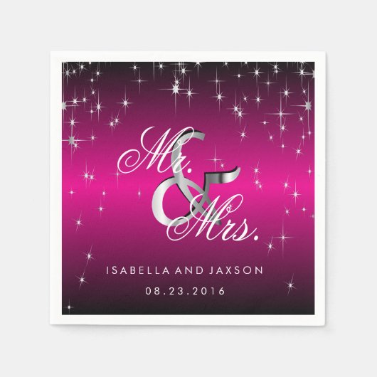 メタリックホットピンクスターライトデザイン スタンダードカクテルナプキン (正面)
