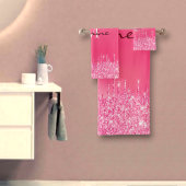 メタリックホットピンクドリップグリッター モノグラムの バスタオルセット