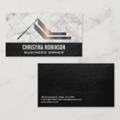 メタリックホームロゴ |白い大理石タイル 名刺 (正面/裏面)