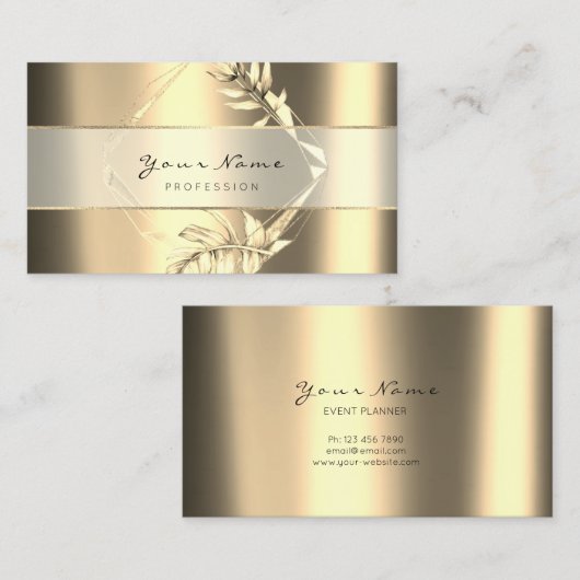 メタリックポリゴストライプン金ゴールドセピアフォキエフローラ 名刺 (正面/裏面)