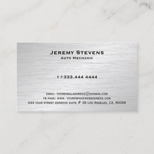 メタリックマッシュおよびブラッフェイクシュ鋼の自動整備士 名刺 (裏面)