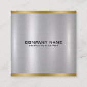 メタリックミニマルシルバー金ゴールドアクセント スクエア名刺 (正面)