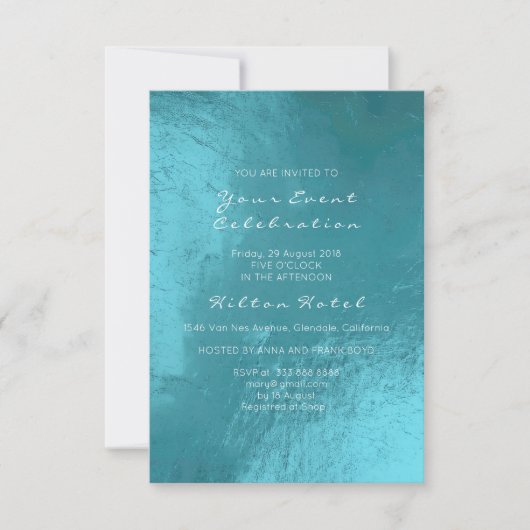 メタリックミニマルティファニー海ブルーアクアガラス 招待状 (正面)