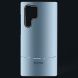 メタリックミニマルブルー背景モノグラム SAMSUNG GALAXY S22 ULTRAケース<br><div class="desc">メタリックシンプルブモダンルの背景を表すエレガント、画像。光沢のある青ストライプいアクセントとモノグラム。</div>