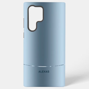 メタリックミニマルブルー背景モノグラム SAMSUNG GALAXY S22 ULTRAケース