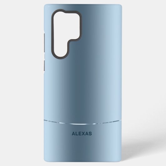 メタリックミニマルブルー背景モノグラム SAMSUNG GALAXYケース (裏面)